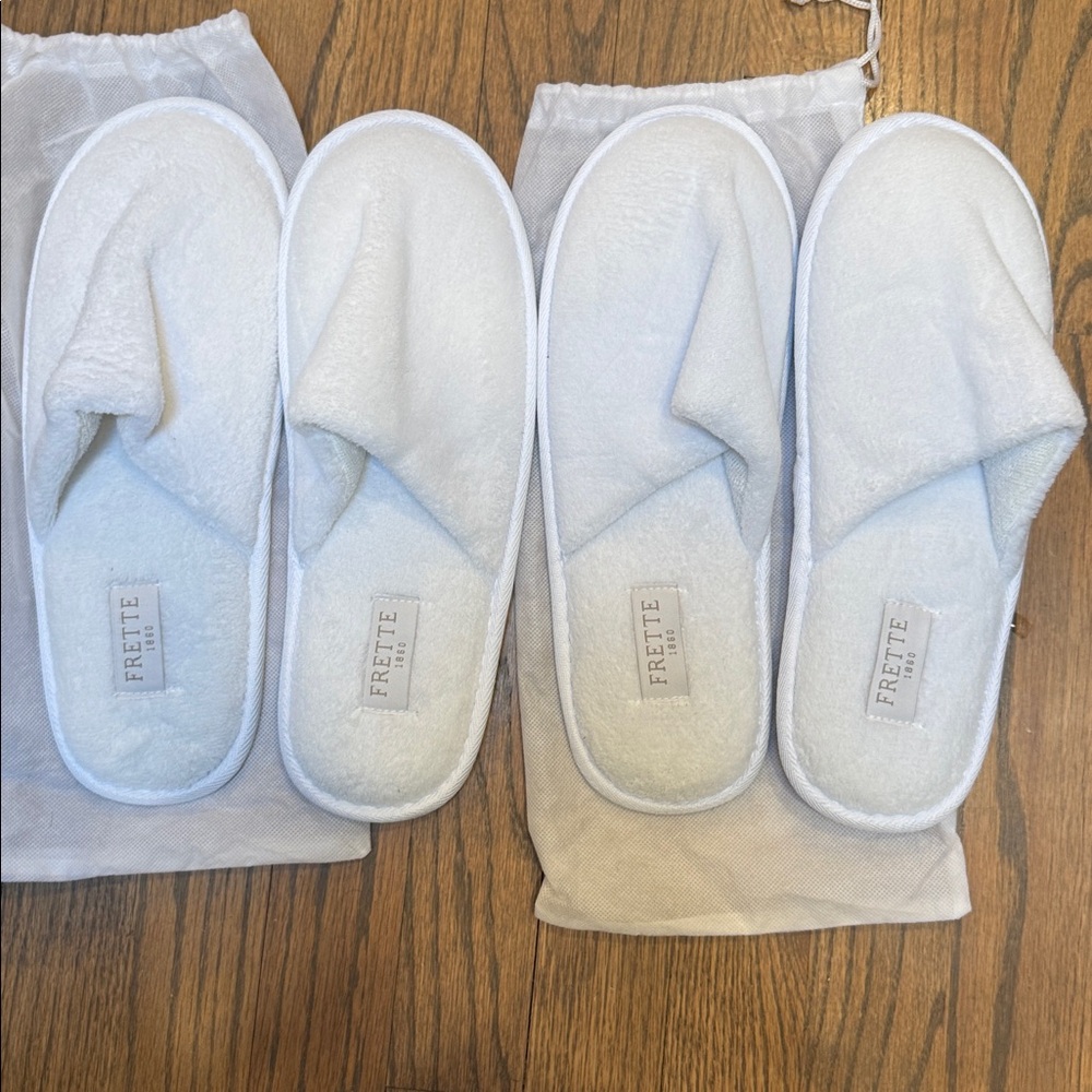 NEW 2 pairs of Frette White Luxury Hotel Spa Slippers - NWOT